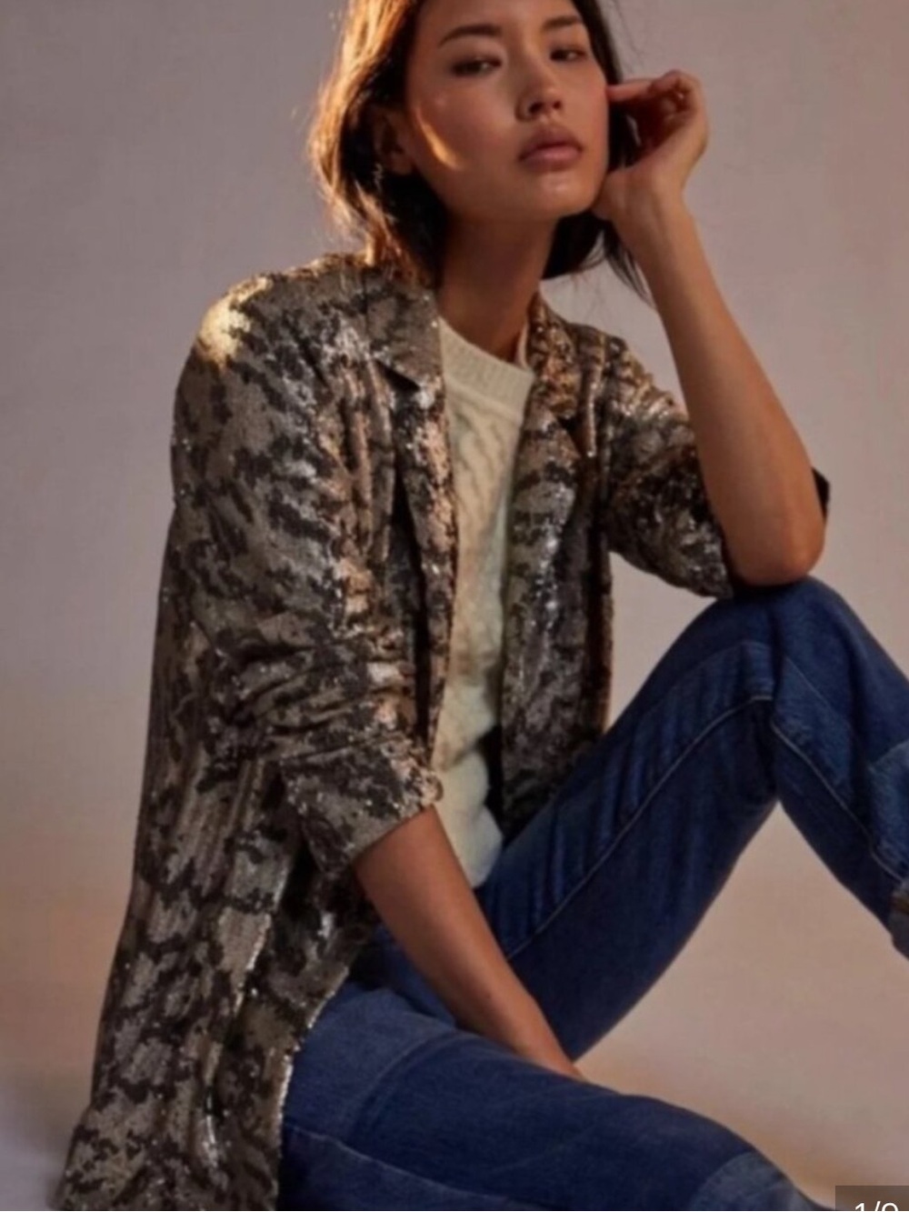 Anthropologie Metallic Brown Sequin Snake-Print Blazer